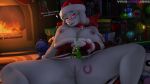  16:9 3d_(artwork) bovid breasts caprine christmas clothing dialogue digital_media_(artwork) female genitals goat handcuffs hi_res holidays living_room mammal mature_female mistletoe plant pussy shackles solo toriel undertale video_games widescreen yamimarik1994 