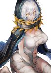  1girl absurdres bangs breasts cleavage code_vein dress eyebrows_visible_through_hair hair_between_eyes highres io_(code_vein) large_breasts looking_at_viewer sanbabasanba short_hair silver_hair solo torn_clothes yellow_eyes 