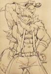  abs anthro canid canine canis chest_tuft dagger hi_res legendz male mammal melee_weapon muscular muscular_anthro muscular_male neck_tuft nipples simple_background sketch solo suspender_pant tos_tos_f_ski tuft weapon wolf wolfy_the_werewolf yellow_background 
