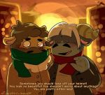  2020 animal_crossing anthro blush bovid bovine cattle clothing duo english_text male male/male mammal nintendo outside rodeo_(animal_crossing) scarf sweater text toaster_aaa topwear vic_(animal_crossing) video_games 