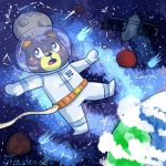  1:1 2019 animal_crossing anthro astronaut biped blush clothed clothing detailed_background earth mammal nintendo outside poncho_(animal_crossing) solo space toaster_aaa ursid video_games 