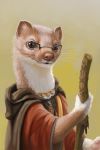  2:3 ambiguous_gender anthro clothing eyewear glasses gloves_(marking) half-length_portrait hi_res inner_ear_fluff jewelry looking_at_viewer mammal markings mustela mustelid musteline necklace portrait robe solo staff stoat tuft whiskers zyonji 