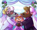  2020 5:4 animal_crossing anthro blush bottomwear bovid bovine bow_tie brown_body brown_fur cattle clothing fur group hand_holding human male male/male mammal nintendo pants rodeo_(animal_crossing) shirt toaster_aaa topwear vic_(animal_crossing) video_games villager_(animal_crossing) wedding 