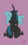  10:16 animal_humanoid anthro big_breasts black_body black_skin breasts digital_media_(artwork) equid equid_humanoid equine equine_humanoid fangs female friendship_is_magic hasbro hi_res horse humanoid mammal mammal_humanoid my_little_pony on-knees pony pose queen_chrysalis_(mlp) solo thick_thighs vamrack 