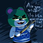  1:1 2019 animal_crossing anthro black_nose clothing english_text eyes_closed fur green_body green_fur mammal murphy_(animal_crossing) nintendo shirt solo text toaster_aaa topwear ursid video_games white_body white_fur 