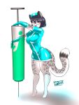  anthro clothing eyewear felid female glasses hi_res luvon mammal nurse_clothing nurse_uniform pantherine snow_leopard solo syringe uniform 