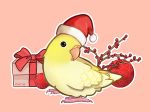  ambiguous_gender avian bird brown_eyes christmas christmas_clothing christmas_decorations christmas_headwear christmas_ornament clothing feral gift hat headgear headwear holidays merue parakeet parrot santa_hat solo true_parrot yellow_body 