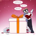  1:1 anthro avian beak big_breasts bird bow_ribbon bow_tie breasts christmas clothed clothing digital_media_(artwork) drxii eyewear female frosti_loxxxe gift_box glasses hi_res holidays non-mammal_breasts penguin simple_background solo 