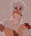  absurd_res anthro bdsm blush bondage bound breasts christmas christmas_lights clothing entangled female flo_(hiccupsdoesart) genitals hands_behind_back hi_res hiccupsdoesart holidays legwear looking_at_viewer nipples pussy pussy_blush snow solo starble thigh_highs white_body 