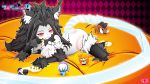  animal_ears bed black_hair blush breasts demon doll elbow_gloves emoko_kyuken_(yf) gloves helfreija logo long_hair nude original red_eyes red_hair signed tail tattoo thighhighs vector white_hair why_the_lust_does_not_wear_panties wolfgirl 