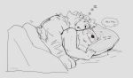  0rang3 2020 anthro bedding blanket blush cuddling duo eyes_closed felid hi_res lion lutrine male male/male mammal mustelid pantherine pillow sleeping 