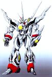  build_fighter colorized english_commentary glowing glowing_eye gradient gradient_background hades_project_zeorymer highres horns looking_ahead mecha no_humans one-eyed open_hands shiny single_horn standing super_robot vzmk2 yellow_eyes zeorymer 