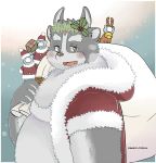  2020 anthro belly blush christmas christmas_clothing christmas_headwear clothing costume hat headgear headwear holidays humanoid_hands kemono magami_tobazu male overweight overweight_anthro overweight_male santa_claus santa_costume santa_hat solo tokyo_afterschool_summoners tsathoggua video_games 