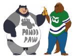  alcohol bangabear bangabear_(character) beer beer_bottle belly beverage black_belt bottomwear canid canine canis cheers chubby_male claws clothing colored_sketch denim denim_clothing devin_d_parlett digital_media_(artwork) domestic_dog drinking duo eyewear hartford_whalers hockey_jersey jeans male male/male mammal molosser mountain_dog newfoundland_dog obese overweight pants paw_shirt pink_tongue smile sunglasses tongue ursid white_claws 