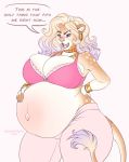  2020 5_fingers annoyed anthro belly big_belly big_breasts bra bracelet breasts brown_body brown_fur cleavage clothed clothing curvy_figure dialogue ear_piercing english_text eyebrow_piercing facial_piercing felid female finger_claws fingers fur hair hand_on_hip hand_on_stomach hi_res huge_breasts jewelry lion long_hair mammal multicolored_body multicolored_fur open_mouth pantherine piercing portrait pregnant purple_eyes signature simple_background solo spottedtigress standing text thick_thighs three-quarter_portrait two_tone_body two_tone_fur underwear voluptuous white_background white_body white_fur wide_hips 