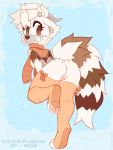  3:4 absurd_res anthro clothing female flo_(hiccupsdoesart) fluffy fluffy_tail genitals hi_res hiccupsdoesart horn legwear looking_at_viewer pawpads pussy scarf solo starble thigh_highs tiptoes 