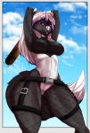  absurd_res anthro black_body black_fur breasts canid canine canis female fur hi_res mammal one_piece_suit skylosminkan solo wolf 