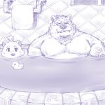  1:1 2020 anthro bathing belly detailed_background duo furipon hi_res kemono male mammal overweight overweight_male scar towel ursid water 