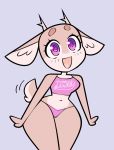  anthro antlers bimbo_deer bra breasts brown_body brown_fur cervid clothed clothing daddy_kink eyelashes fangdangler female fur grey_background hi_res horn inner_ear_fluff mammal motion_lines navel open_mouth panties pink_bra pink_clothing pink_panties pink_underwear purple_eyes scut_tail simple_background solo spiral_eyes standing text text_on_bra text_on_clothing text_on_underwear training_bra tuft underwear underwear_only wide_hips 
