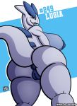  2020 anthro anus areola big_breasts big_butt blue_body breasts butt butt_focus chubby_anthro chubby_female curvy_figure female genitals hi_res legendary_pok&eacute;mon looking_at_viewer looking_back lugia nintendo nipples plump_labia pok&eacute;mon pok&eacute;mon_(species) pussy red_eyes signature sketchybug solo text thick_thighs url video_games voluptuous white_body 