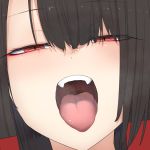  1girl absurdres akagi_(azur_lane) akaoni_(zumt3548) azur_lane eyebrows_visible_through_hair eyeshadow fangs highres long_hair looking_at_viewer makeup open_mouth red_eyes tongue tongue_out 