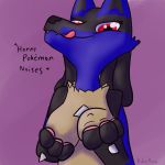  1:1 anthro breast_grab breast_squish breasts canid canine canis featureless_breasts female fur hand_on_breast hi_res jackal looking_at_viewer lucario mammal nintendo paws pink_background pok&eacute;mon pok&eacute;mon_(species) red_eyes robohussy_(artist) simple_background solo solo_focus spikes squish text tongue tongue_out video_games 
