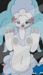  absurd_res blue_eyes blush breasts darknetic digital_media_(artwork) female feral flat_colors hair hi_res lockscreen long_hair looking_at_viewer nintendo pink_nose pink_star pok&eacute;mon pok&eacute;mon_(species) primarina smile solo turquoise_hair video_games white_body 