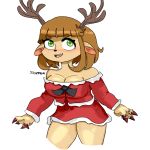  1:1 absurd_res alpha_channel breasts capreoline cervid christmas christmas_clothing cleavage clothed clothing cute_expression fan_character female hi_res holidays hybrid mammal reindeer skipper_(artist) thick_thighs 