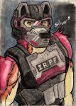  anthro armor bleiz canid canine canis gear hc_svnt_dracones headgear helmet irpf male mammal muscular muscular_anthro muscular_male science_fiction silverferak solo traditional_media_(artwork) wolf 