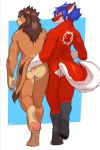  2:3 anus canid canine duo felid fox hand_on_butt hi_res lion looking_at_viewer male male/male mammal negger pantherine pawpads 