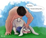  anthro bawdyart bodily_fluids butt clothed clothed_sex clothing cum cum_on_back cum_on_butt disney duo female fur genital_fluids grey_body grey_fur human judy_hopps lagomorph leporid looking_pleasured male male/female mammal one_eye_closed partially_clothed rabbit sex shirt topwear zootopia 