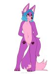  absurd_res anthro big_tail blue_hair blush blush_lines canid canine fennec footprint fox fur green_eyes hair hands_behind_back heart_marking hi_res litho_sandoval looking_away male mammal pawprint purple_body purple_fur shy solo submissive submissive_male sunflowerivie 