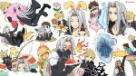  &gt;_&lt; 2girls 6+boys animal_crossing animal_ears armor arms_(game) banana banana_peel bangs black_gloves blonde_hair boat brown_hair bunny_ears closed_eyes cloud_strife coat curry doseisan dragon_quest eating final_fantasy final_fantasy_vii fishing_rod food fruit furono_(fuloru) game_&amp;_watch gen_1_pokemon gloves hat highres ice icicle isabelle_(animal_crossing) jigglypuff kirby kirby_(series) long_hair long_sleeves mask min_min_(arms) minecraft mother_(game) mr._game_&amp;_watch multiple_boys multiple_girls onigiri open_mouth partially_submerged plate pokemon pokemon_(creature) popcorn raccoon_ears raccoon_tail roto sephiroth short_hair shovel silver_hair sleepy sparkle spicy_curry spoon star_(symbol) steve_(minecraft) super_smash_bros. tail twitter_username villager_(animal_crossing) water watercraft wet 