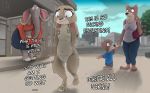  anthro blurred_background bodily_fluids bystander canid canine canis city city_background colored disgust disney elephant elephantid english_text exhibitionism female hi_res humiliation ilovejudyhopps judy_hopps lagomorph leporid mammal moral_dilemma mother nude parent proboscidean public public_exposure public_humiliation public_nudity rabbit shaking shame tears text walking wolf zootopia 