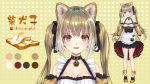  1girl :d animal_ear_fluff animal_ears apron bangs black_bow black_choker bow breasts brown_background brown_dress brown_footwear brown_hair choker clara_v cleavage color_guide commentary_request dog_ears dress eyebrows_visible_through_hair food fried_egg frilled_apron frilled_dress frills hair_bow long_hair long_sleeves medium_breasts multiple_views open_mouth original polka_dot polka_dot_background puffy_long_sleeves puffy_sleeves red_eyes shiba_inu shoes short_eyebrows smile standing thick_eyebrows toast twintails upper_body very_long_hair virtual_youtuber waist_apron white_apron 