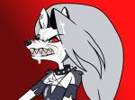  angry anthro bodily_fluids canid canid_demon chest_tuft clothing collar cum cum_on_face demon ear_piercing eyebrows female fur furion100 genital_fluids grey_body grey_fur grey_hair hair hellhound helluva_boss loona_(vivzmind) mammal notched_ear one_eye_closed piercing red_background red_sclera sharp_teeth simple_background solo spiked_collar spikes teeth torn_clothing tuft white_body white_eyes white_fur white_inner_ear 