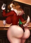 alcohol anthro beverage butt canid canine canis clothing domestic_dog female hi_res looking_at_viewer looking_back mammal ooo-belise-ooo presenting presenting_hindquarters solo solo_focus sweater topwear wine wine_bottle wine_glass 