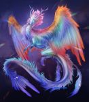  2020 ambiguous_gender antlers claws digital_media_(artwork) digitigrade dragon feathered_dragon feathered_wings feathers feral finger_claws fur furred_dragon hair hi_res horn isvoc multicolored_body multicolored_feathers multicolored_fur pink_hair quadruped rainbow_body rainbow_feathers rainbow_fur scales solo toe_claws wings 