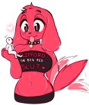  &lt;3 anon anthro canid canine canis clifford clifford_the_big_red_dog clothed clothing collar crossgender domestic_dog duo english_text eyebrows female floppy_ears fur hi_res macro mammal mtf_crossgender raikissu red_body red_fur spiked_collar spikes tailwag text text_on_clothing text_on_topwear tongue tongue_out topwear 