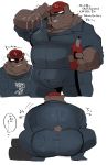  2020 anthro bottomwear brown_body brown_fur butt clothing fur hat headgear headwear hi_res hyaku_(artist) japanese_text kemono male mammal overweight overweight_anthro overweight_male pants solo text ursid 