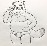  2020 anthro belly bulge canid canine clothing eyewear glasses hi_res hotate_syokusu humanoid_hands kemono kounosuke_(morenatsu) male mammal morenatsu navel nipples overweight overweight_anthro overweight_male raccoon_dog sketch solo tanuki traditional_media_(artwork) underwear video_games visual_novel young 