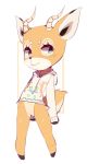  1boy :3 animal_crossing animal_ears artist_name beau_(animal_crossing) blue_eyes blush bottomless closed_mouth commentary deer_boy deer_ears deer_tail drawstring english_commentary fredek666 full_body furry half-closed_eyes hood hoodie horns light_blush long_sleeves looking_to_the_side male_focus multicolored multicolored_eyes nose_blush shiny shiny_skin signature simple_background sleeves_past_wrists smile solo standing sweater tail two-tone_background white_background white_sweater yellow_eyes 