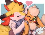  &lt;3 2020 ambiguous_gender anthro black_body black_fur blush braixen cheek_tuft clothed clothing dipstick_ears duo eeveelution eyes_closed facial_tuft flareon fur gingy_k_fox green_eyes hand_holding head_tuft inner_ear_fluff kissing kissing_cheek multicolored_ears nintendo orange_body orange_fur pok&eacute;mon pok&eacute;mon_(species) red_body red_fur signature tuft video_games white_body white_fur yellow_body yellow_fur 