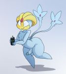  5_fingers anthro beverage big_butt blue_body blue_skin butt can energy_drink fingers genitals girly hi_res iguanasarecool legendary_pok&eacute;mon male monster_energy nintendo penis pok&eacute;mon pok&eacute;mon_(species) simple_background solo thick_thighs uxie video_games wide_hips yellow_eyes 