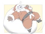  2020 anthro belly black_nose bottomwear christmas christmas_clothing christmas_headwear clothing gloves handwear hat headgear headwear holidays inunoshippo kemono male overweight overweight_anthro overweight_male pants santa_claus santa_hat simple_background solo 