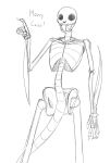  alien anthro biru_(diamonsion) bone christmas diamonsion gesture hi_res holidays male nude open_mouth pointing simple_background skeleton sketch solo standing undead white_background 