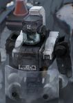  absurdres blurry blurry_background from_above highres holding holding_shield humanoid_robot italian_text kusami_toka_naku_au no_humans original police riot_shield robot science_fiction shield 
