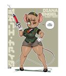  anthro big_breasts bottomwear breasts clothing dialogue female hand_on_hip hi_res joaoppereiraus mammal miniskirt mouse murid murine one_eye_closed rodent skirt solo syringe wide_hips wink 