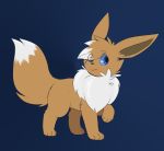  all_fours blue_eyes brown_body brown_fur dipstick_tail draco_(artist) eevee eye_through_hair feral fur hair hi_res looking_away male multicolored_tail nintendo pok&eacute;mon pok&eacute;mon_(species) simple_background solo translucent translucent_hair video_games white_body white_fur 