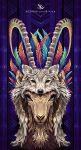  2016 beard bovid caprine facial_hair feathers feral fur goat grey_body grey_fur horn looking_at_viewer mammal purple_eyes sylvia_ritter wolf_skin yellow_eyes 